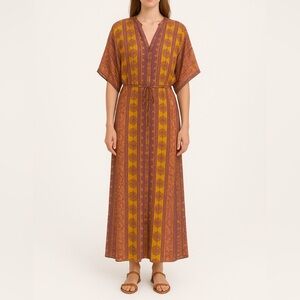 Elan caftan style dress V neck, dolman sleeves, tassel tie detail size Large